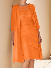 Sheath Column Jewel Neck Short Sleeves Knee Length Mother Of The Bride Dresses With Lace