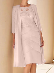 Sheath Column Jewel Neck Short Sleeves Knee Length Mother Of The Bride Dresses With Lace