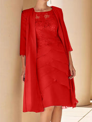 Sheath Column Jewel Neck Short Sleeves Knee Length Mother Of The Bride Dresses With Lace