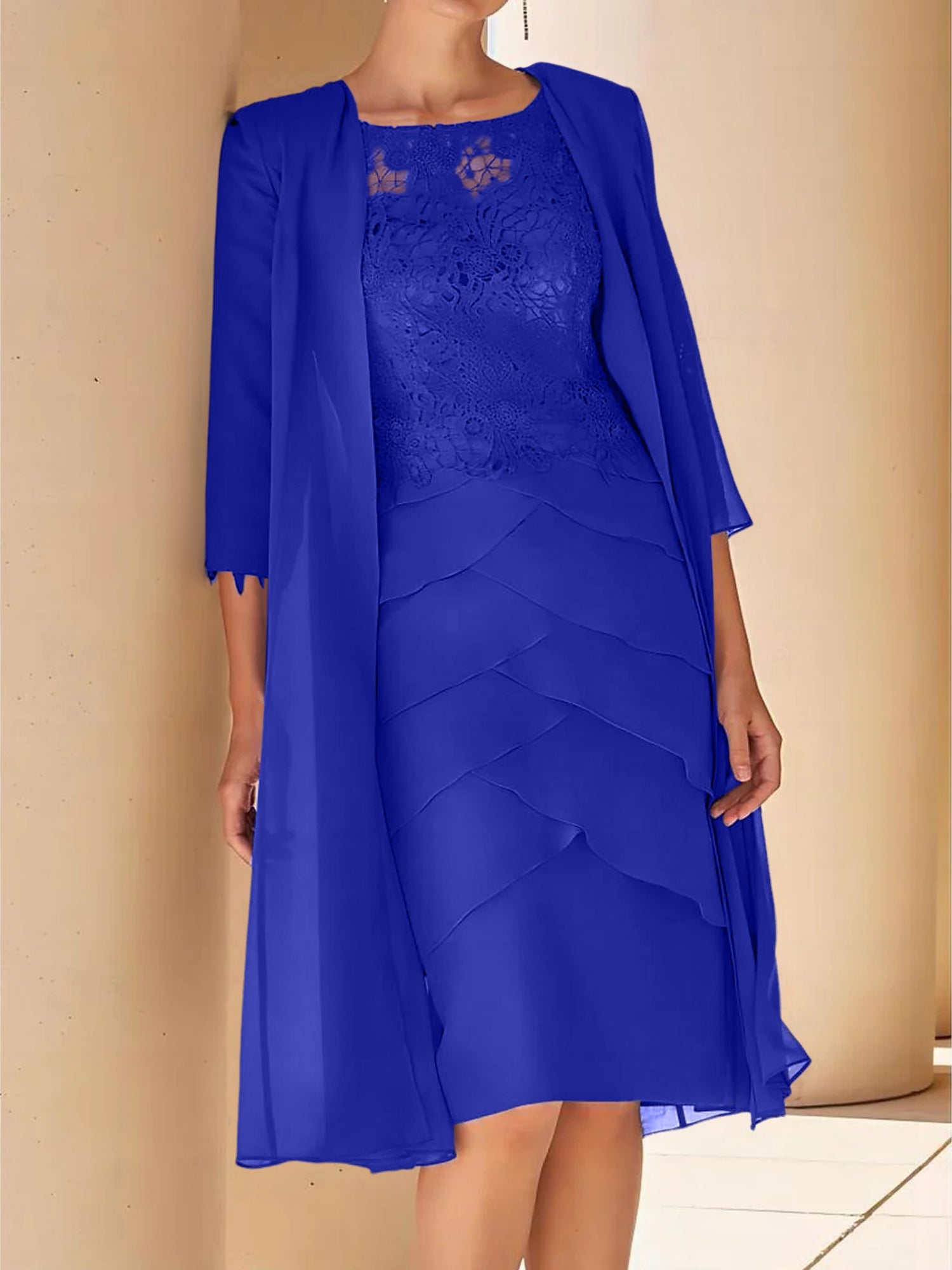 Sheath Column Jewel Neck Short Sleeves Knee Length Mother Of The Bride Dresses With Lace