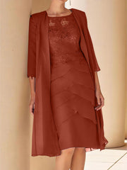 Sheath Column Jewel Neck Short Sleeves Knee Length Mother Of The Bride Dresses With Lace