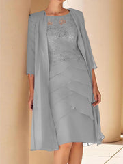 Sheath Column Jewel Neck Short Sleeves Knee Length Mother Of The Bride Dresses With Lace
