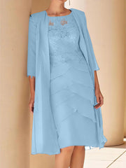 Sheath Column Jewel Neck Short Sleeves Knee Length Mother Of The Bride Dresses With Lace