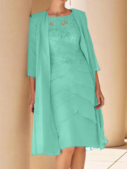 Sheath Column Jewel Neck Short Sleeves Knee Length Mother Of The Bride Dresses With Lace