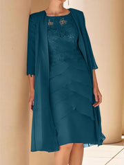 Sheath Column Jewel Neck Short Sleeves Knee Length Mother Of The Bride Dresses With Lace