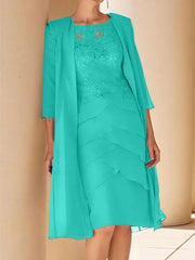 Sheath Column Jewel Neck Short Sleeves Knee Length Mother Of The Bride Dresses With Lace