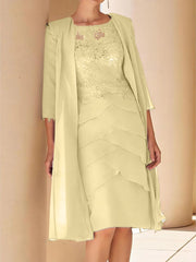 Sheath Column Jewel Neck Short Sleeves Knee Length Mother Of The Bride Dresses With Lace