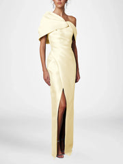 Sheath Column One Shoulder Half Sleeves Floor Length Mother Of The Bride Dresses With Ruffles