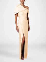 Sheath Column One Shoulder Half Sleeves Floor Length Mother Of The Bride Dresses With Ruffles