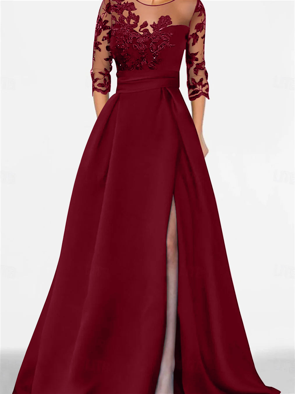 A Line Princess Sweetheart 3 4 Sleeves Floor Length Mother Of The Bride Dresses With Lace Split Side