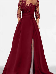 A Line Princess Sweetheart 3 4 Sleeves Floor Length Mother Of The Bride Dresses With Lace Split Side