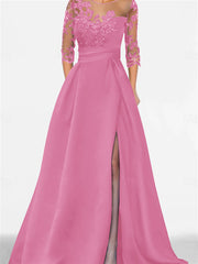 A Line Princess Sweetheart 3 4 Sleeves Floor Length Mother Of The Bride Dresses With Lace Split Side