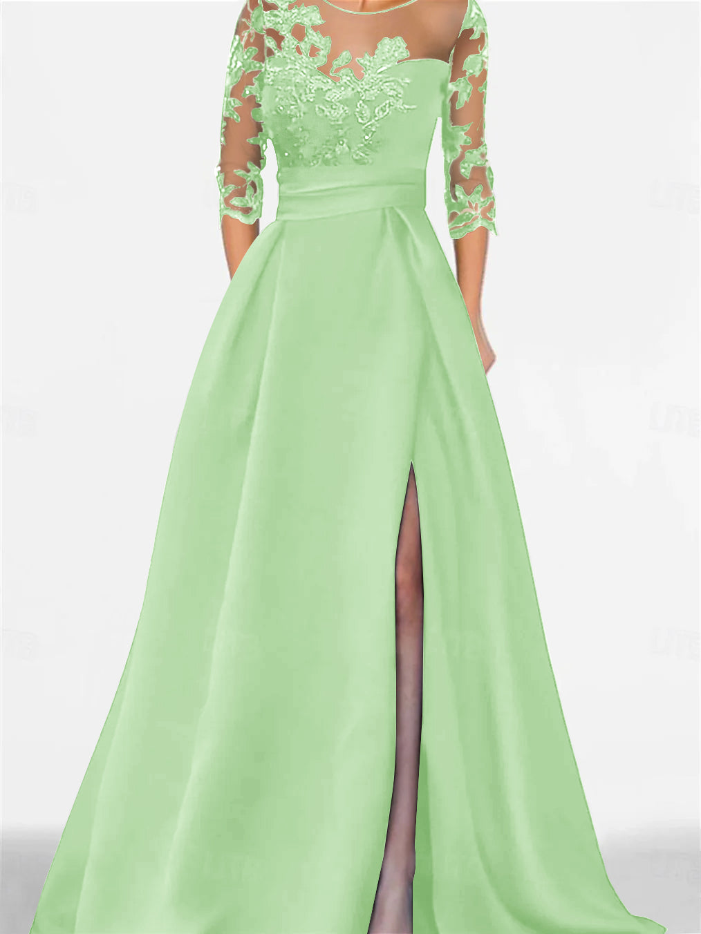 A Line Princess Sweetheart 3 4 Sleeves Floor Length Mother Of The Bride Dresses With Lace Split Side