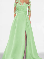 A Line Princess Sweetheart 3 4 Sleeves Floor Length Mother Of The Bride Dresses With Lace Split Side