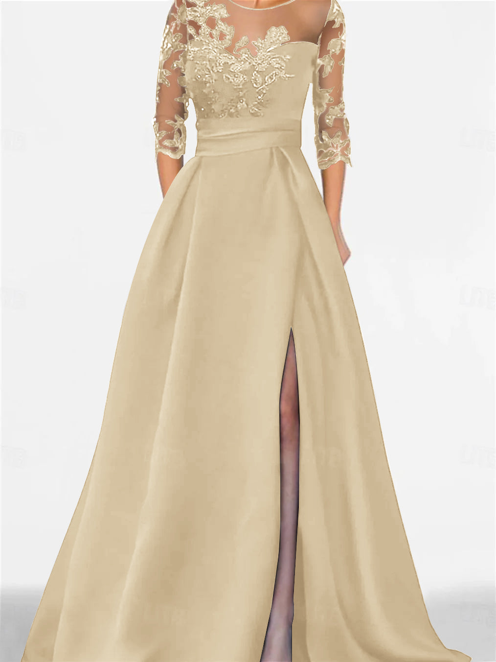 A Line Princess Sweetheart 3 4 Sleeves Floor Length Mother Of The Bride Dresses With Lace Split Side