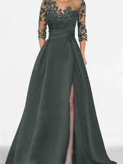 A Line Princess Sweetheart 3 4 Sleeves Floor Length Mother Of The Bride Dresses With Lace Split Side