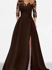 A Line Princess Sweetheart 3 4 Sleeves Floor Length Mother Of The Bride Dresses With Lace Split Side