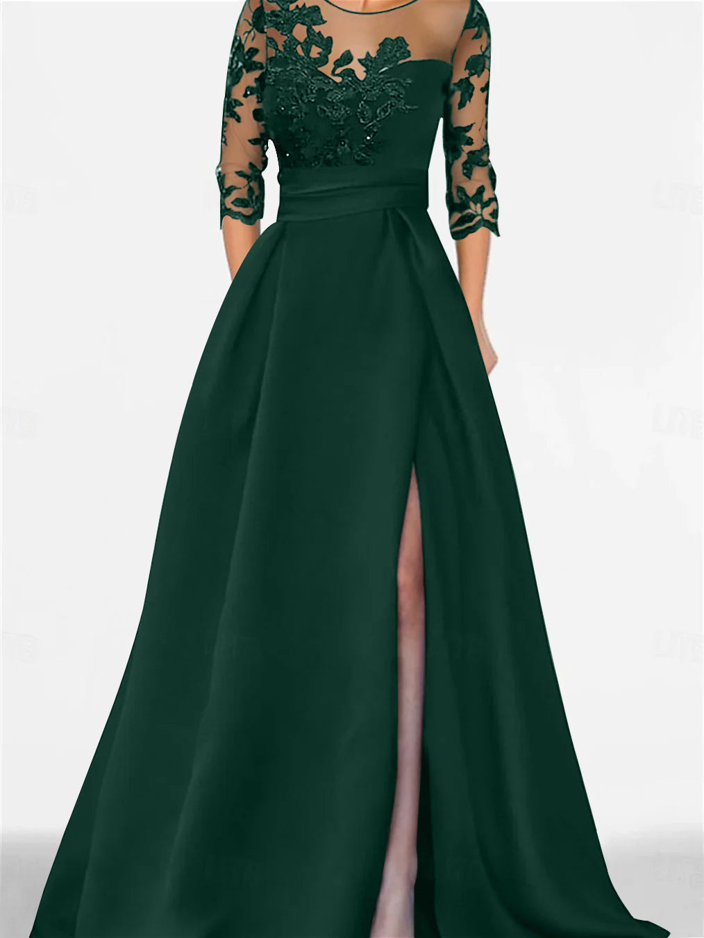 A Line Princess Sweetheart 3 4 Sleeves Floor Length Mother Of The Bride Dresses With Lace Split Side