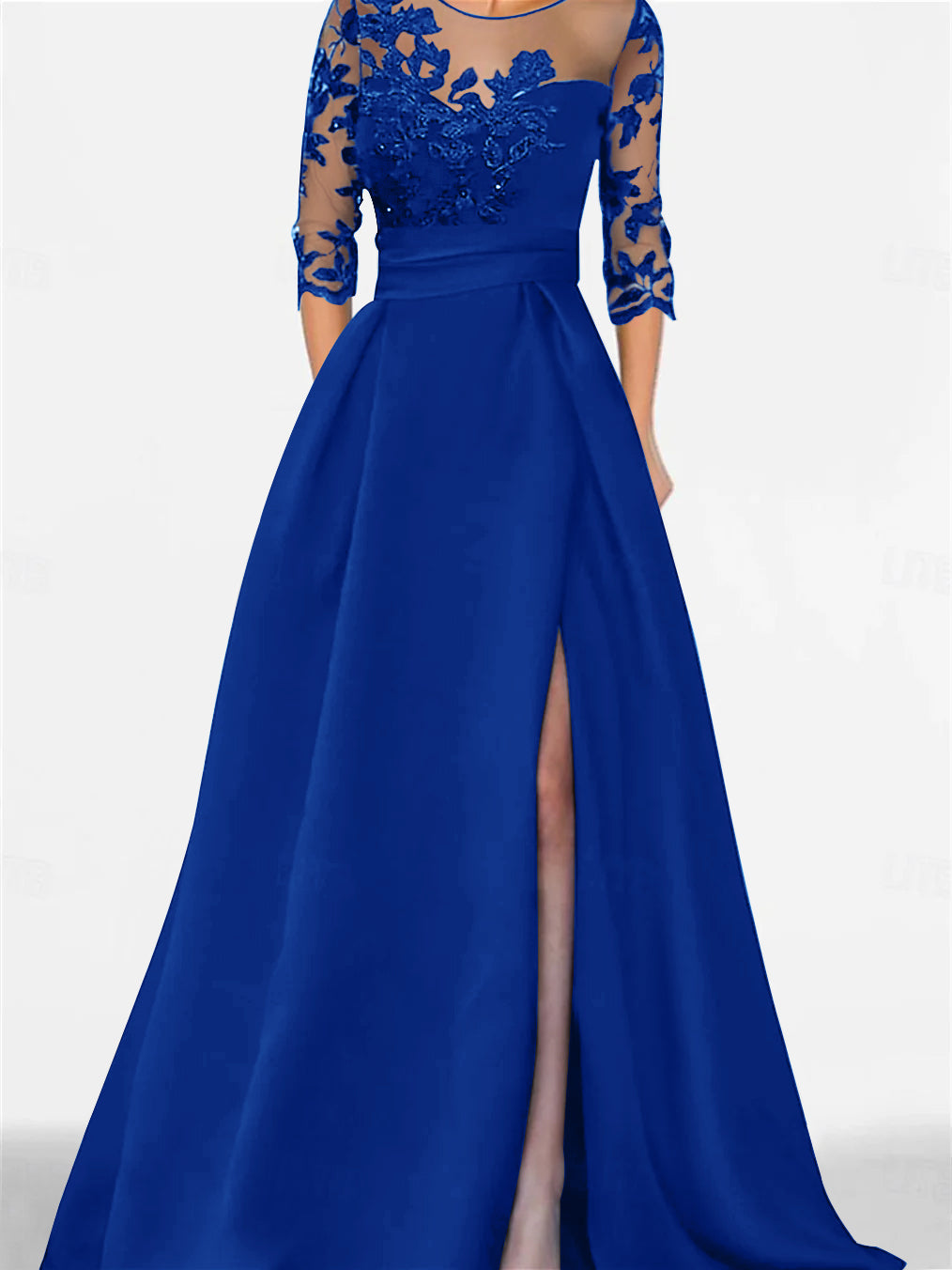 A Line Princess Sweetheart 3 4 Sleeves Floor Length Mother Of The Bride Dresses With Lace Split Side