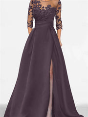A Line Princess Sweetheart 3 4 Sleeves Floor Length Mother Of The Bride Dresses With Lace Split Side