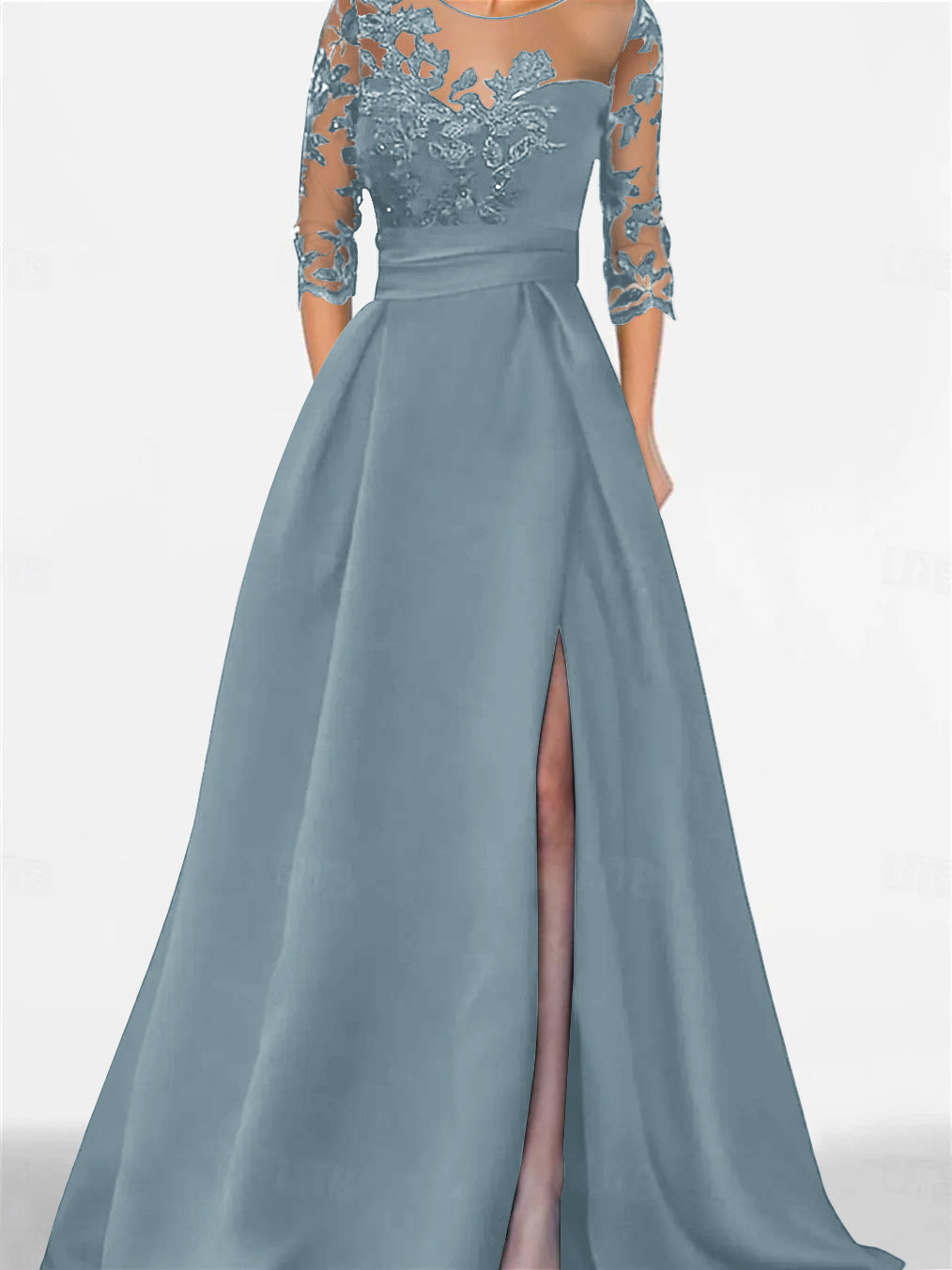 A Line Princess Sweetheart 3 4 Sleeves Floor Length Mother Of The Bride Dresses With Lace Split Side