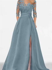 A Line Princess Sweetheart 3 4 Sleeves Floor Length Mother Of The Bride Dresses With Lace Split Side