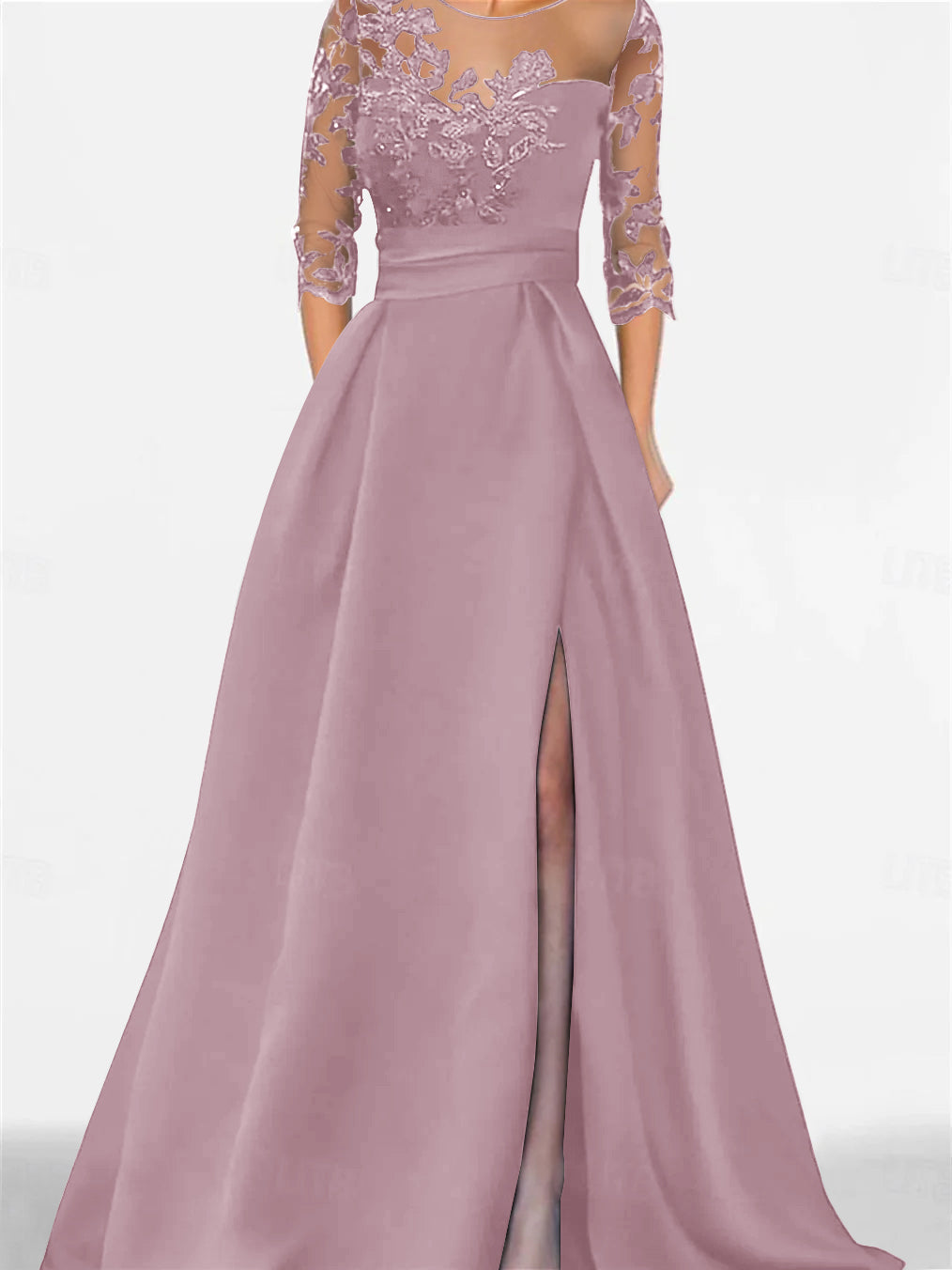 A Line Princess Sweetheart 3 4 Sleeves Floor Length Mother Of The Bride Dresses With Lace Split Side