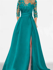 A Line Princess Sweetheart 3 4 Sleeves Floor Length Mother Of The Bride Dresses With Lace Split Side