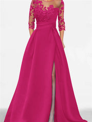 A Line Princess Sweetheart 3 4 Sleeves Floor Length Mother Of The Bride Dresses With Lace Split Side