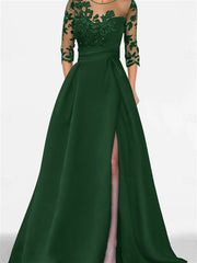 A Line Princess Sweetheart 3 4 Sleeves Floor Length Mother Of The Bride Dresses With Lace Split Side