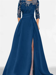 A-Line/Princess Sweetheart 3/4 Sleeves Floor-Length Mother Of The Bride Dresses With Lace & Split Side