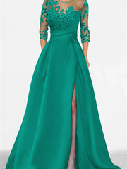A Line Princess Sweetheart 3 4 Sleeves Floor Length Mother Of The Bride Dresses With Lace Split Side