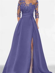 A Line Princess Sweetheart 3 4 Sleeves Floor Length Mother Of The Bride Dresses With Lace Split Side