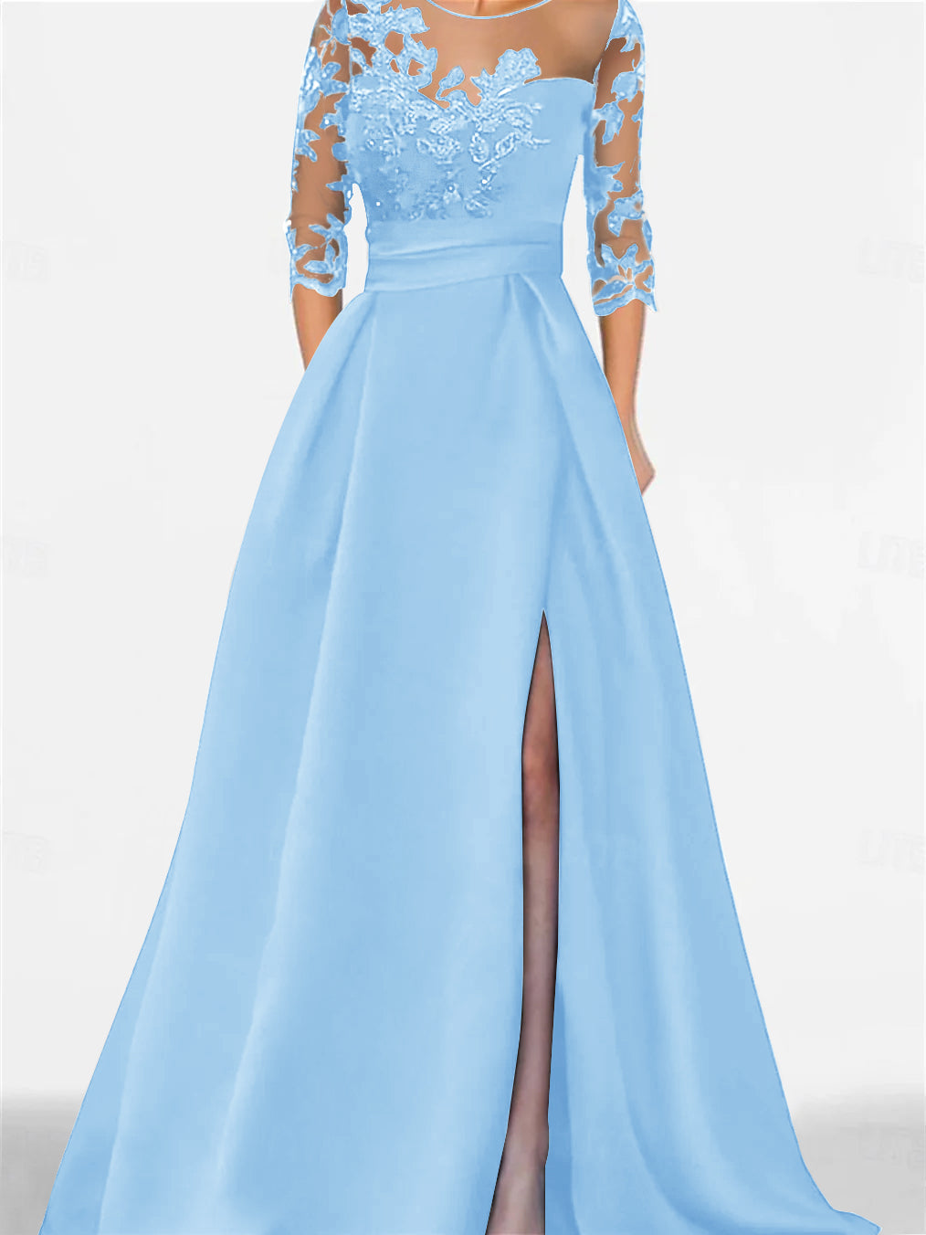A Line Princess Sweetheart 3 4 Sleeves Floor Length Mother Of The Bride Dresses With Lace Split Side