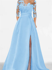 A Line Princess Sweetheart 3 4 Sleeves Floor Length Mother Of The Bride Dresses With Lace Split Side