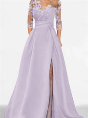 A Line Princess Sweetheart 3 4 Sleeves Floor Length Mother Of The Bride Dresses With Lace Split Side