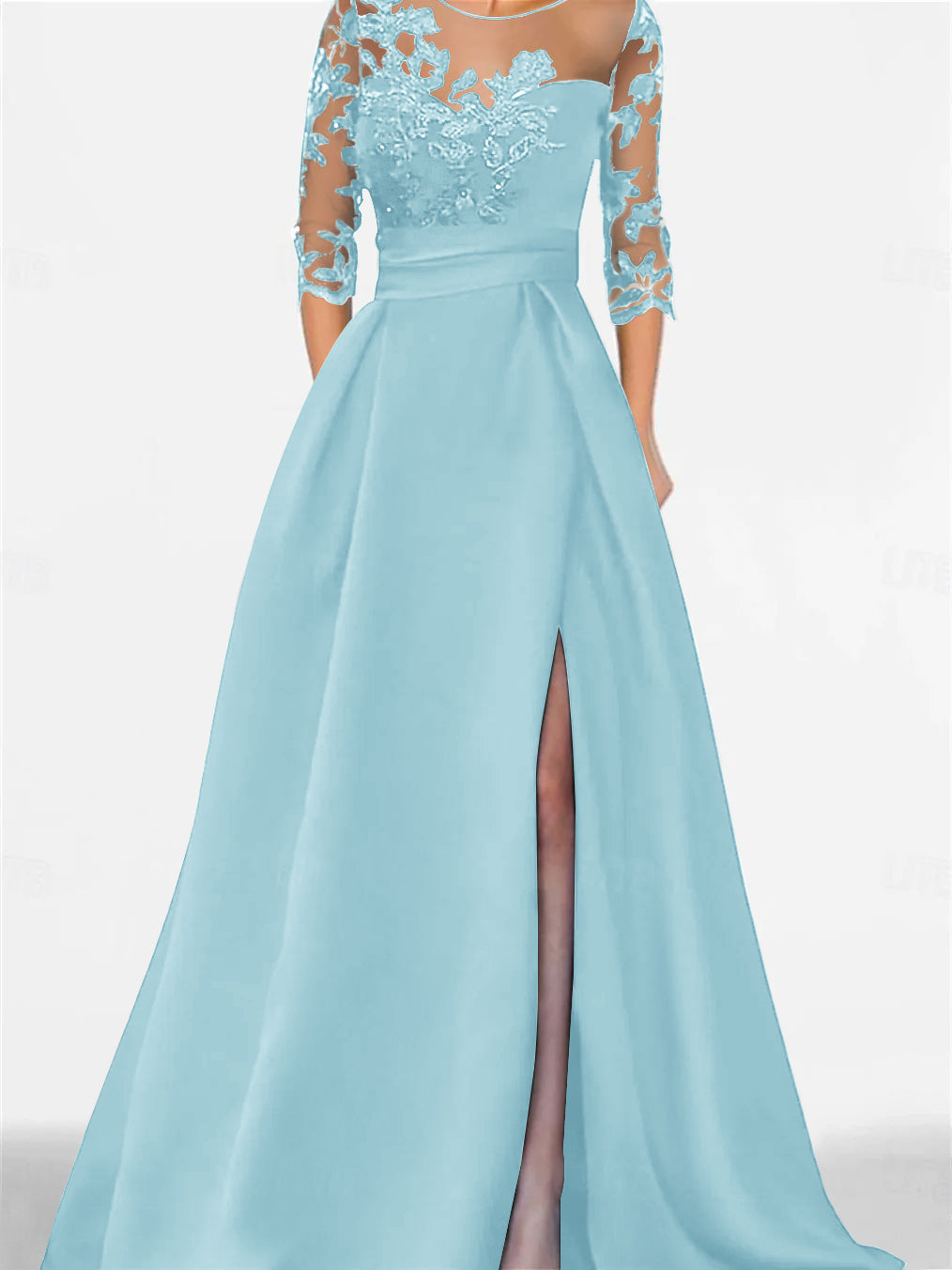 A Line Princess Sweetheart 3 4 Sleeves Floor Length Mother Of The Bride Dresses With Lace Split Side