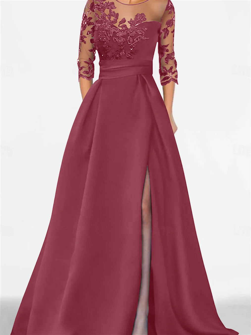 A Line Princess Sweetheart 3 4 Sleeves Floor Length Mother Of The Bride Dresses With Lace Split Side