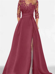 A Line Princess Sweetheart 3 4 Sleeves Floor Length Mother Of The Bride Dresses With Lace Split Side