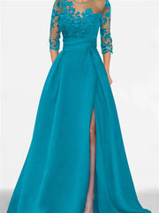 A Line Princess Sweetheart 3 4 Sleeves Floor Length Mother Of The Bride Dresses With Lace Split Side