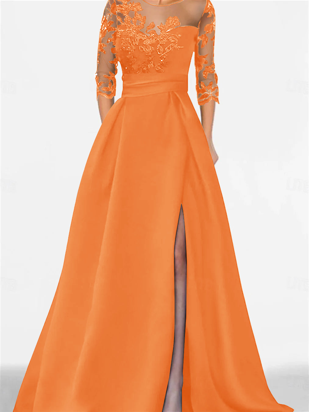 A Line Princess Sweetheart 3 4 Sleeves Floor Length Mother Of The Bride Dresses With Lace Split Side