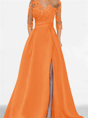 A Line Princess Sweetheart 3 4 Sleeves Floor Length Mother Of The Bride Dresses With Lace Split Side