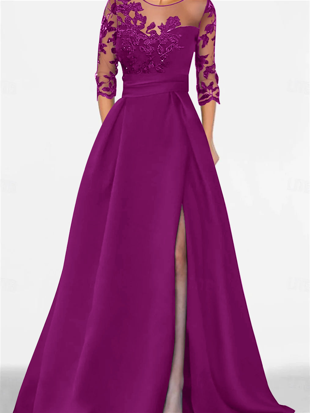 A Line Princess Sweetheart 3 4 Sleeves Floor Length Mother Of The Bride Dresses With Lace Split Side
