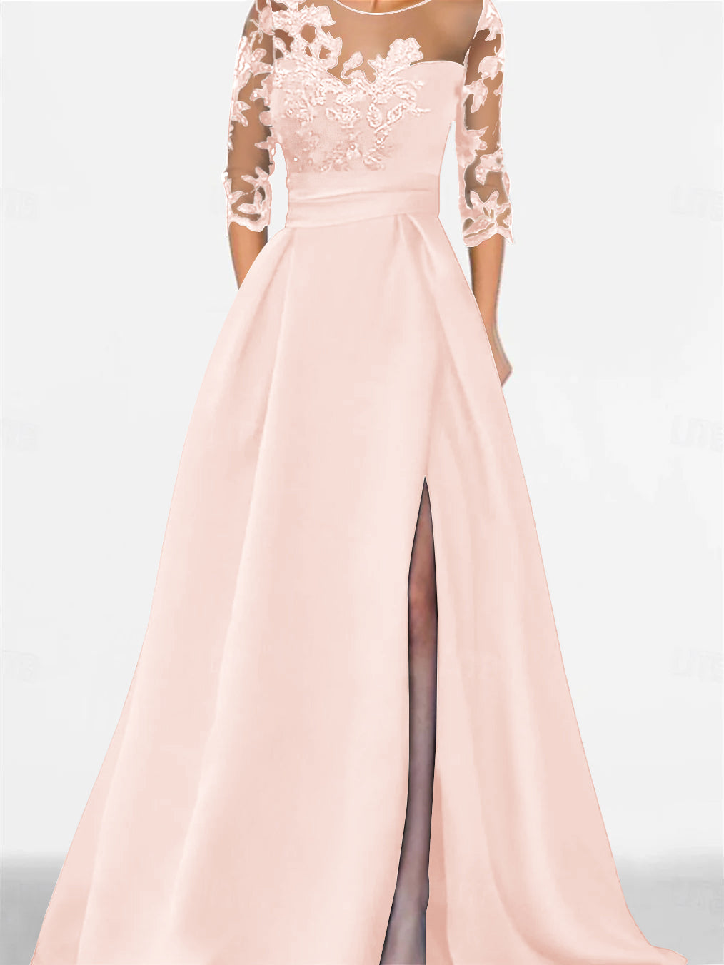 A Line Princess Sweetheart 3 4 Sleeves Floor Length Mother Of The Bride Dresses With Lace Split Side