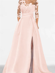 A Line Princess Sweetheart 3 4 Sleeves Floor Length Mother Of The Bride Dresses With Lace Split Side