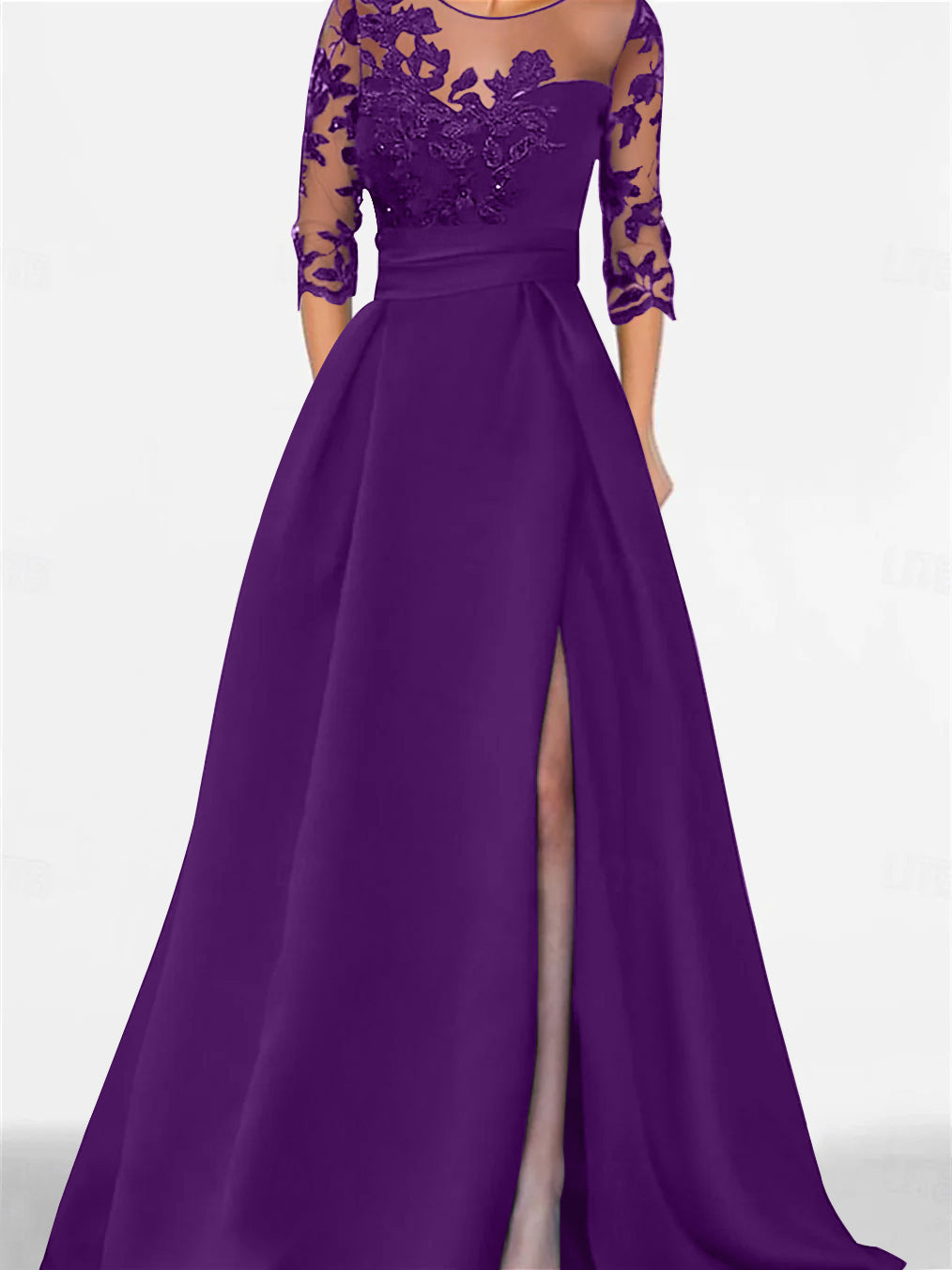 A Line Princess Sweetheart 3 4 Sleeves Floor Length Mother Of The Bride Dresses With Lace Split Side