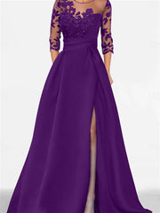 A Line Princess Sweetheart 3 4 Sleeves Floor Length Mother Of The Bride Dresses With Lace Split Side
