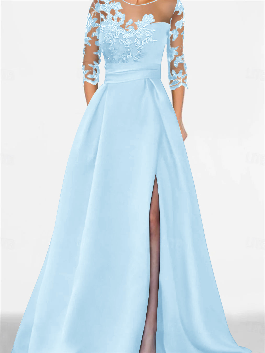 A Line Princess Sweetheart 3 4 Sleeves Floor Length Mother Of The Bride Dresses With Lace Split Side