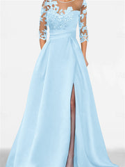 A Line Princess Sweetheart 3 4 Sleeves Floor Length Mother Of The Bride Dresses With Lace Split Side
