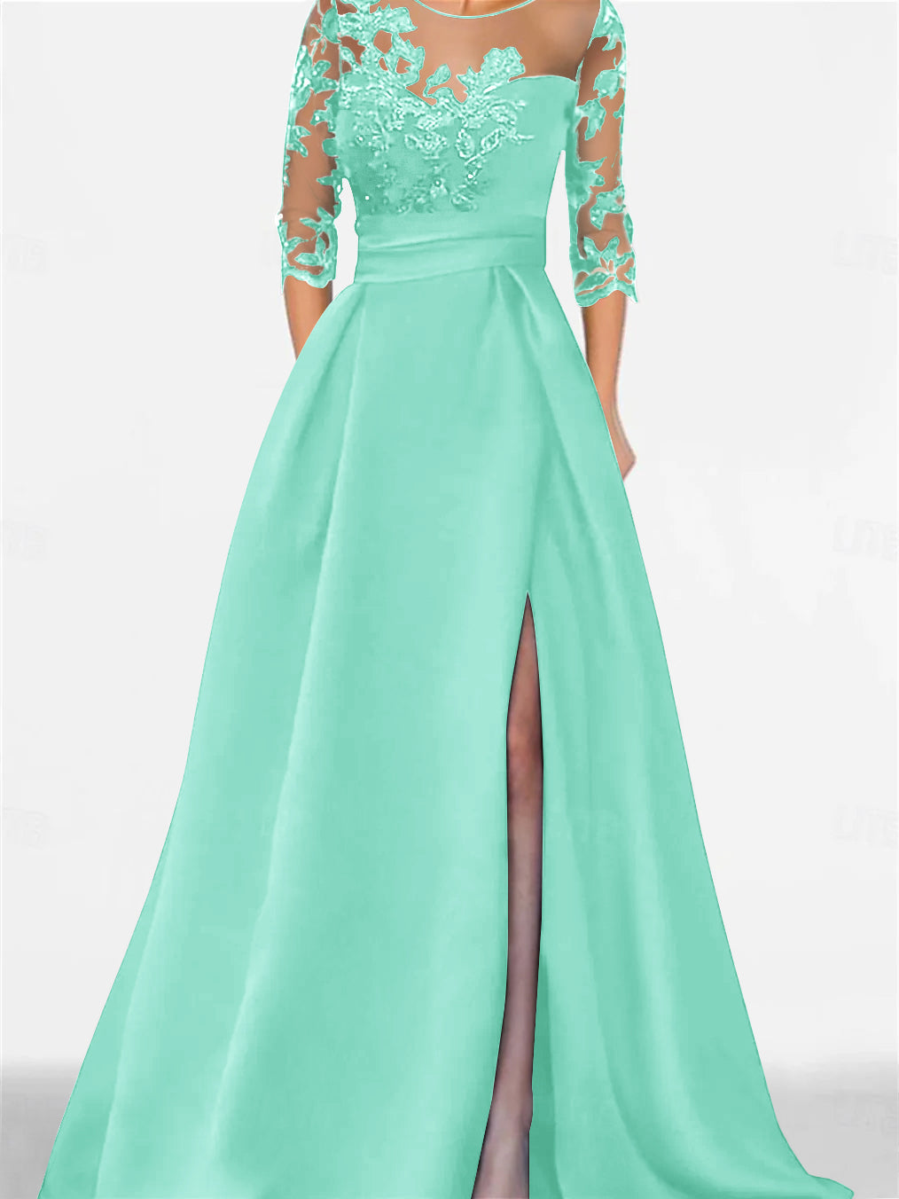 A Line Princess Sweetheart 3 4 Sleeves Floor Length Mother Of The Bride Dresses With Lace Split Side